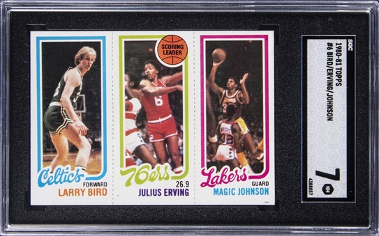 1980-81 Topps Scoring Leaders Larry Bird/Julius Erving/Magic Johnson Rookie Card - SGC NM 7